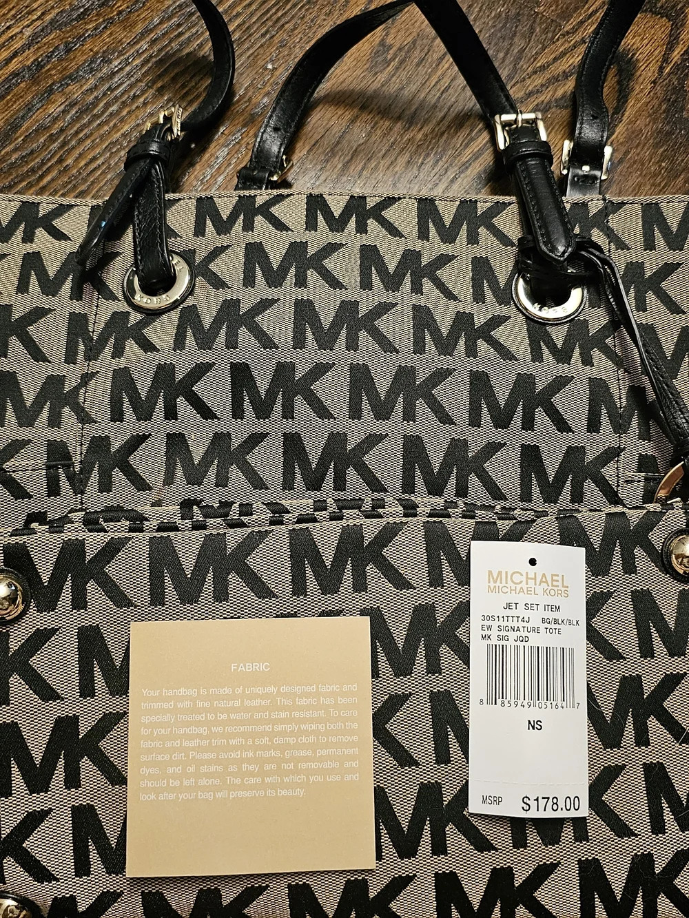 Michael Kors Jet Set Signature Logo Canvas Tote NWOT Leather Trim Large - Picture 2 of 3